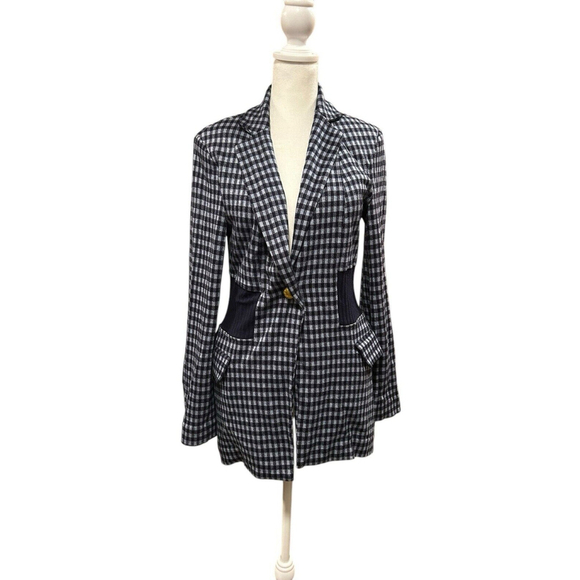 Cabi‎ Navy Blue Checkup Long Line Plaid Blazer Size XS - Picture 1 of 11